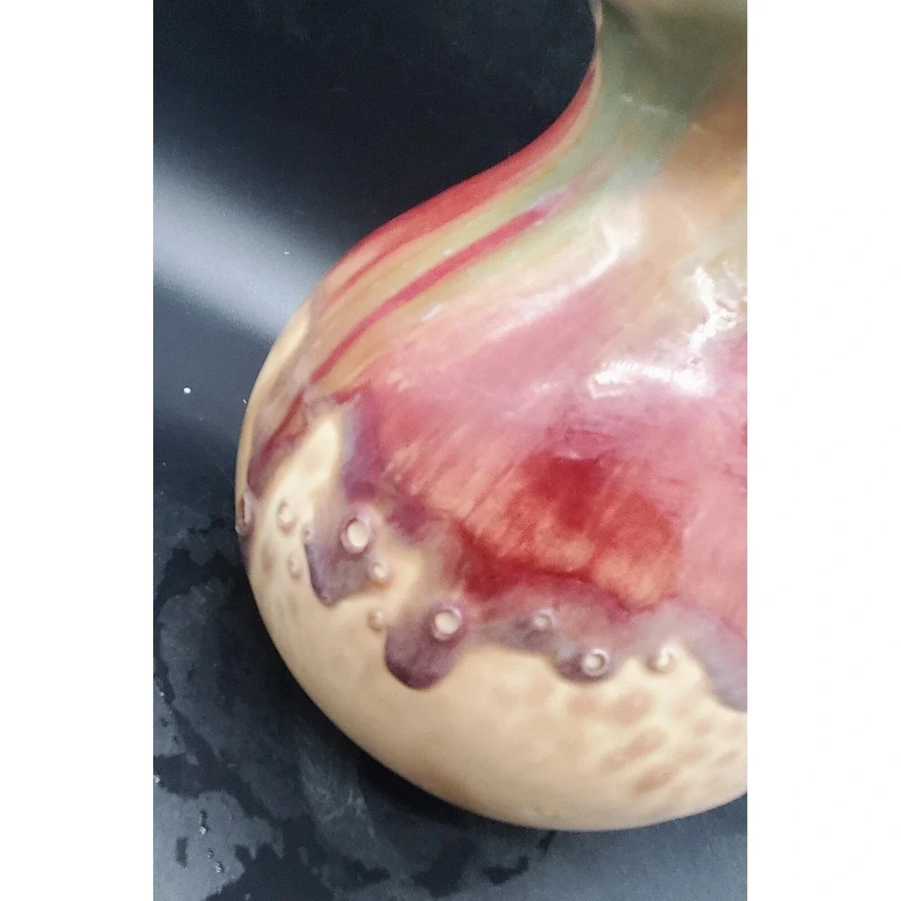 Handmade D. Lessar Studio Art Pottery‎ Red Tulip Pitcher Handmade Drip Glaze 7